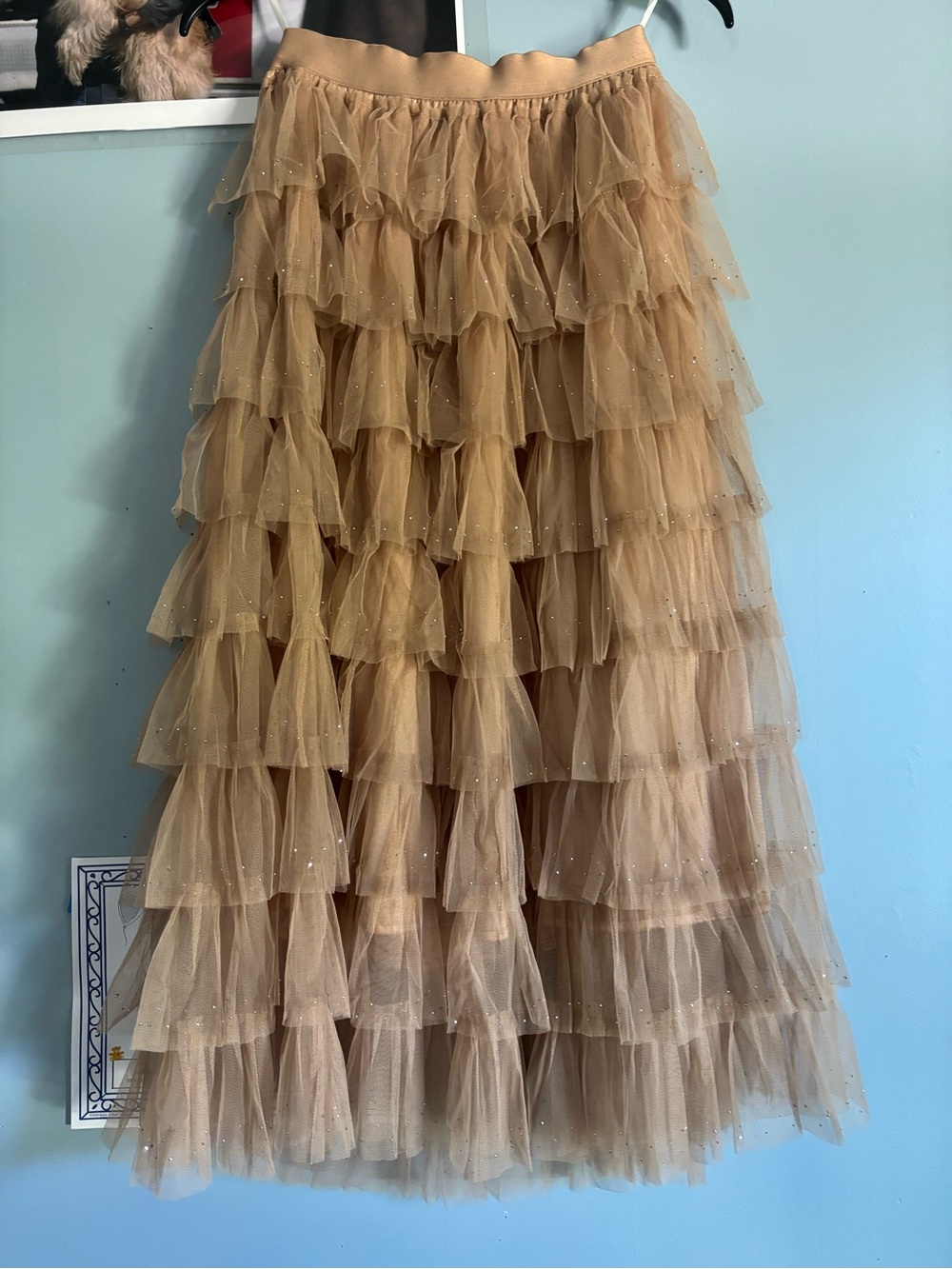 Chicwish Tiered Ruffle Tulle Skirt in Tan - Picture 2 of 3